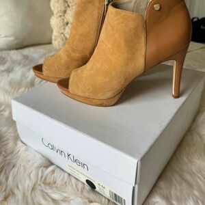 Calvin Klein Tan Peep-Toe Heeled Boots
